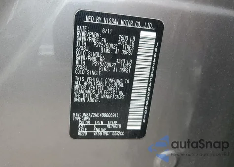 2011 Infiniti Qx56 z USA, uszkodzony, nr VIN JN8AZ2NE4B9006915